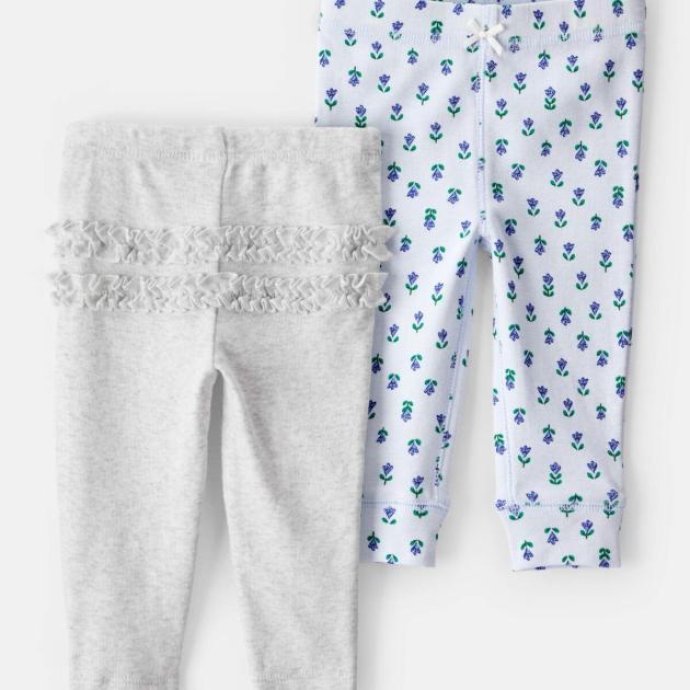 Baby 2-Pack Floral Pull-On Pants - Grey/Blue