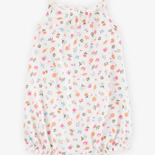 Baby Girl Floral Cotton Romper - White