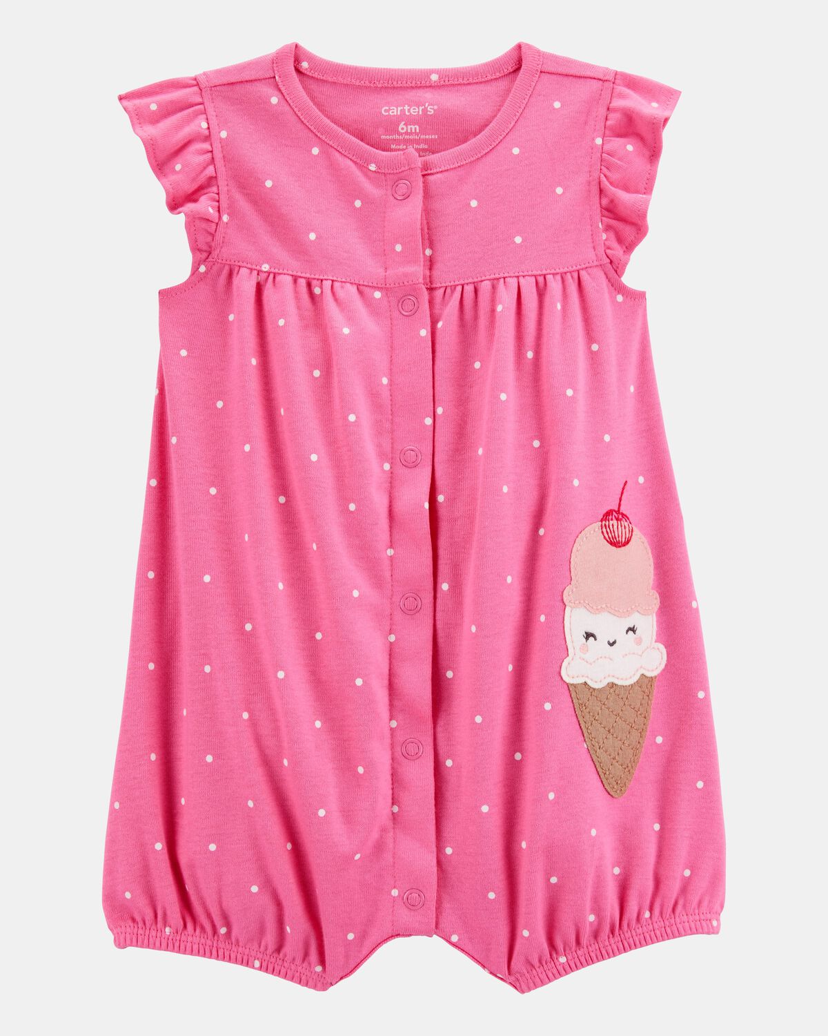 Baby Girl Ice Cream Short-Sleeve Cotton Romper - Pink
