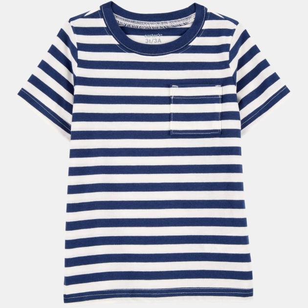 Baby Striped Short-Sleeve Pocket Tee - Navy