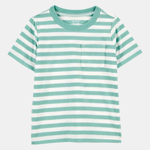 Baby Striped Short-Sleeve Pocket Tee - Green