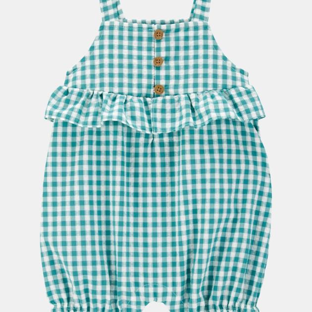 Baby Girl Gingham Tank Romper - Green
