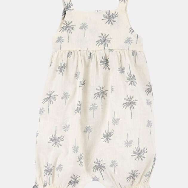 Baby Girl Palm Tree Cotton Romper - Ivory