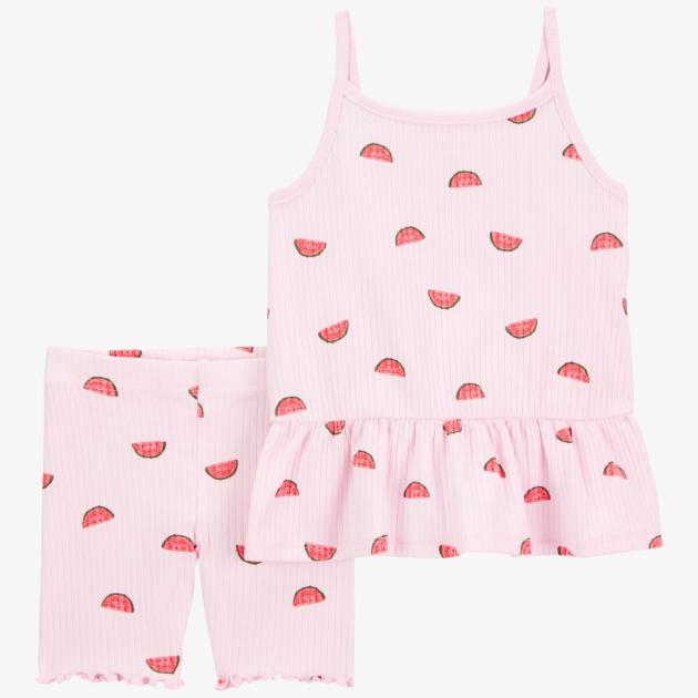 Baby 2-Piece Watermelon Tank & Bike Short Set - Pink