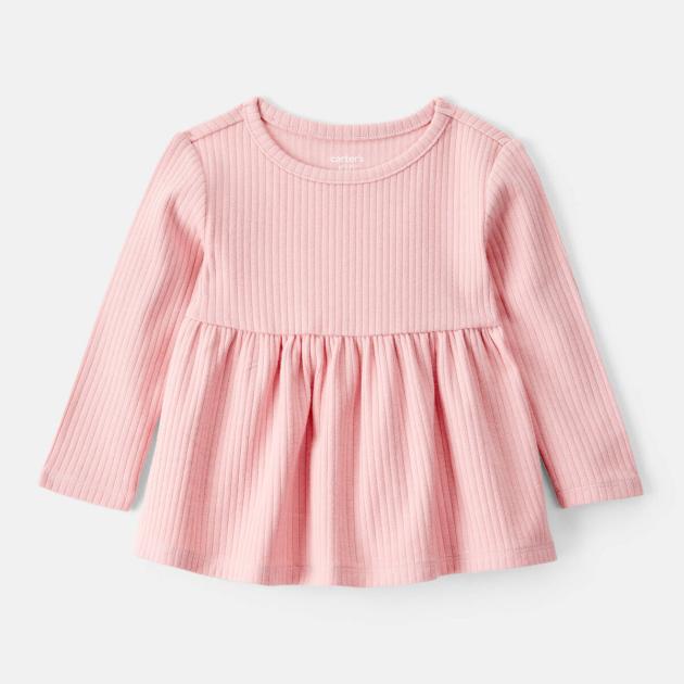 Baby Girl Long-Sleeve Peplum Top - Pink