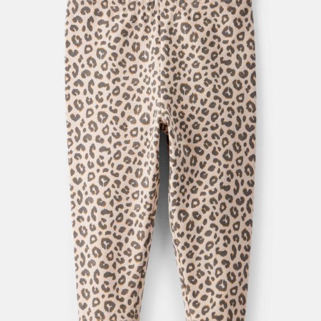 Baby Girl Cotton Leopard Stretch Leggings - Brown