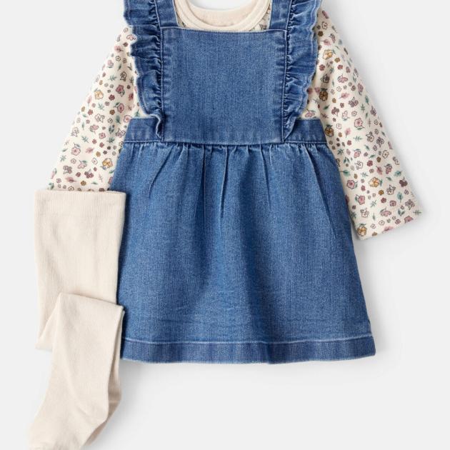 Baby Girl 3-Piece Floral Sleeveless Dress Set - Blue
