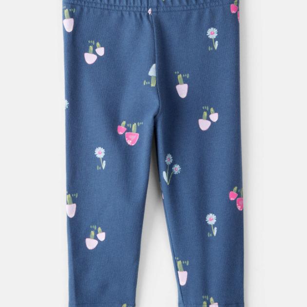 Baby Girl Floral Cotton Pull-On Stretch Leggings - Blue