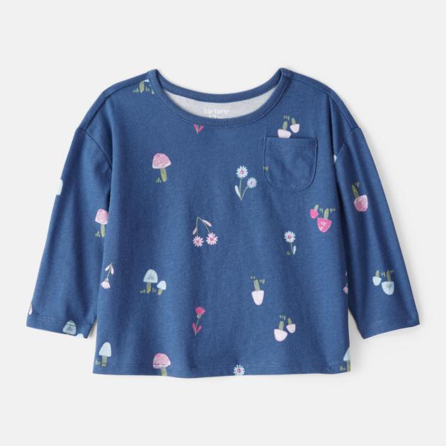 Baby Girl Floral Cotton Long-Sleeve Top - Blue