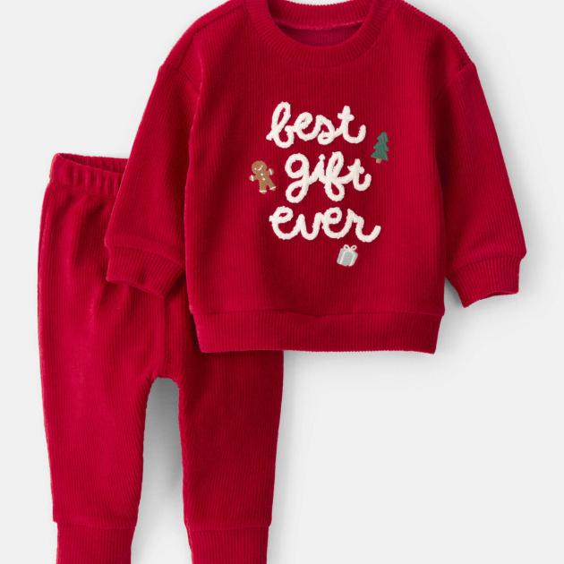 Baby 2-Piece Best Gift Ever Holiday Sweater & Pant Set - Red