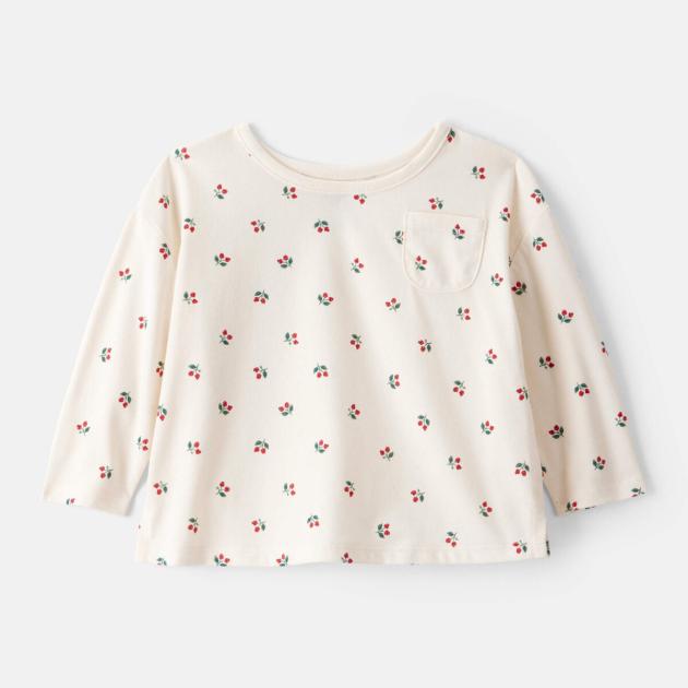 Baby Girl Holly Berry Print Cotton Long-Sleeve Top - Cream