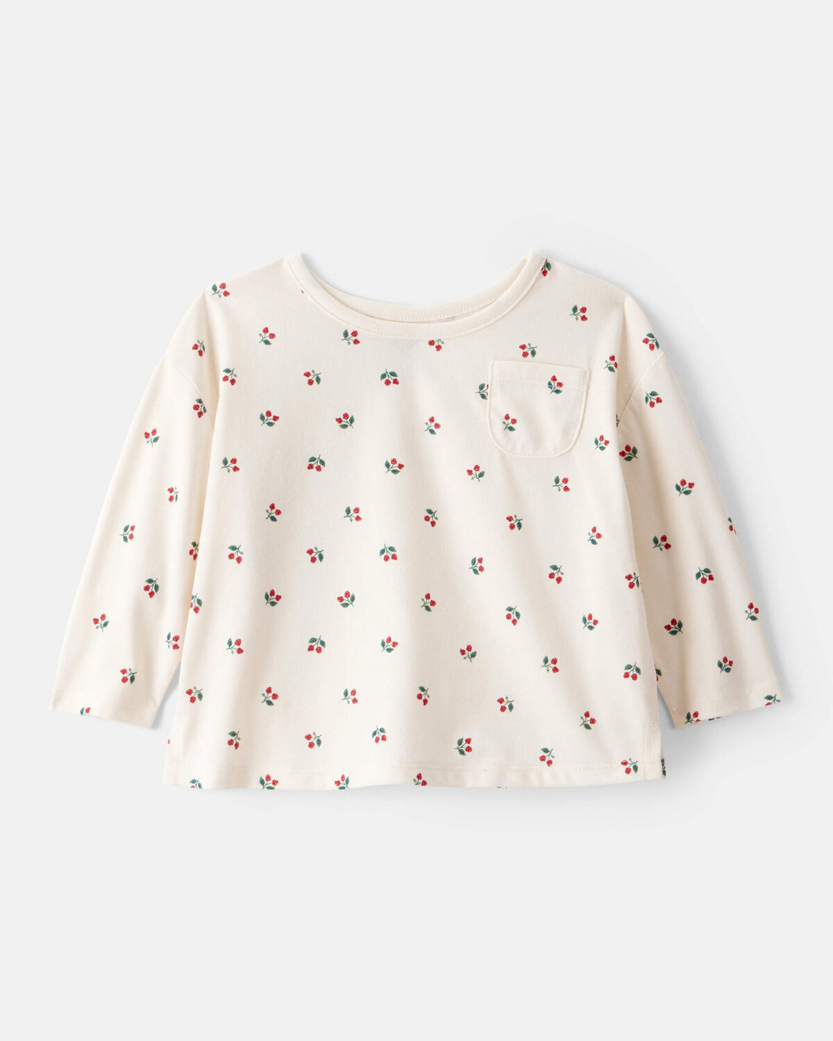 Baby Girl Holly Berry Print Cotton Long-Sleeve Top - Cream