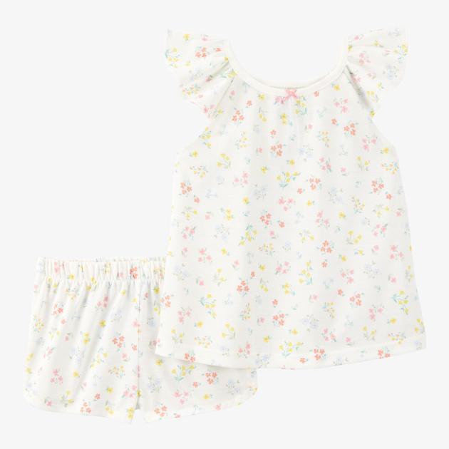 Toddler Girl Floral Loose Fit 2-Piece Pajamas - White