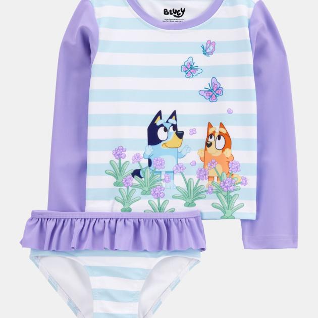 Toddler Girl Bluey 2-Piece Rashguard Swimsuit Set - Blue/Purple