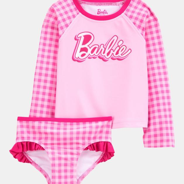 Toddler Girl Barbie 2-Piece Rashguard Swimsuit Set - Pink
