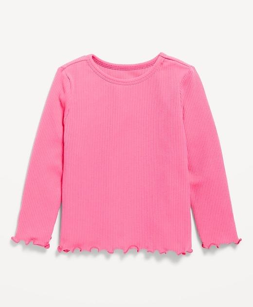 Long-Sleeve Lettuce-Edge Ribbed T-Shirt for Toddler Girls