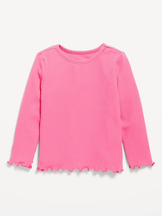 Long-Sleeve Lettuce-Edge Ribbed T-Shirt for Toddler Girls
