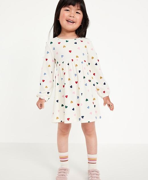 Printed Long-Sleeve Ribbed Dress for Toddler Girls