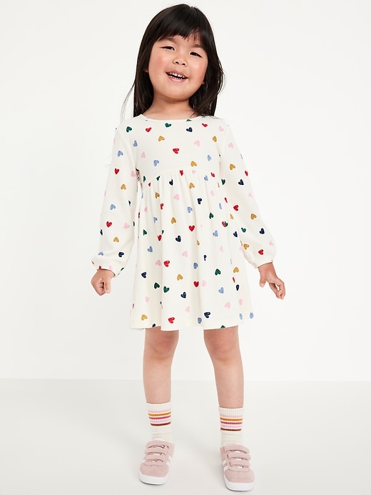 Printed Long-Sleeve Ribbed Dress for Toddler Girls